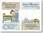 Pen At Hand Stick Figures Birth Announcements - PJ Parents - Boy